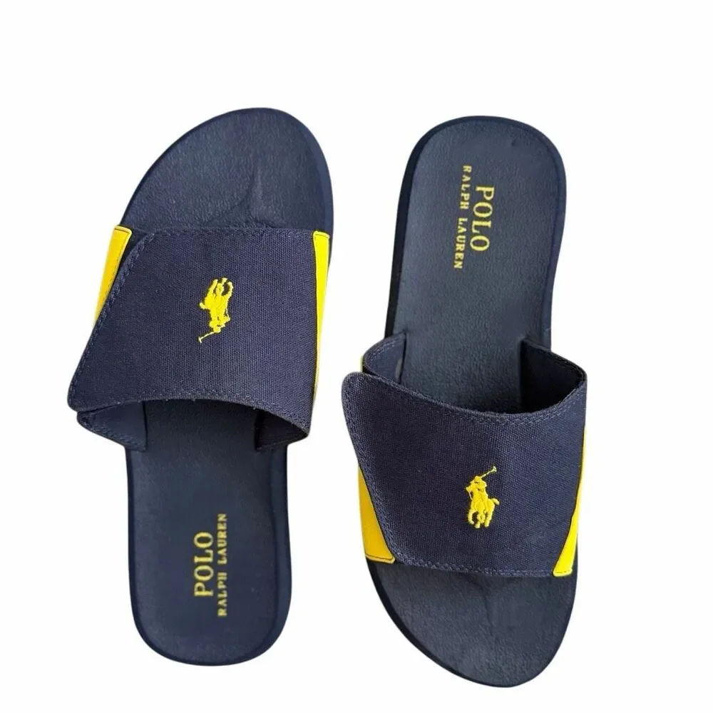 Polo Ralph Lauren Men's 10.5 Adjustable Pool Sandal | EUC Navy Canvas Slide